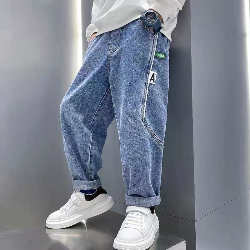 Jeans Boys Spring and autumn denim trousers 4-12 years old youth fashion street style casual loose children's trousers boys 230322