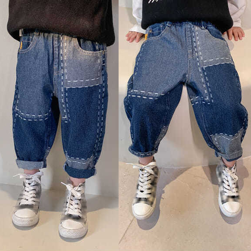 Jeans Children Casual Jeans for Baby Boy Soft Handsome Spring Autumn Splicing Pants Loose Street Style Denim Trousers 230322