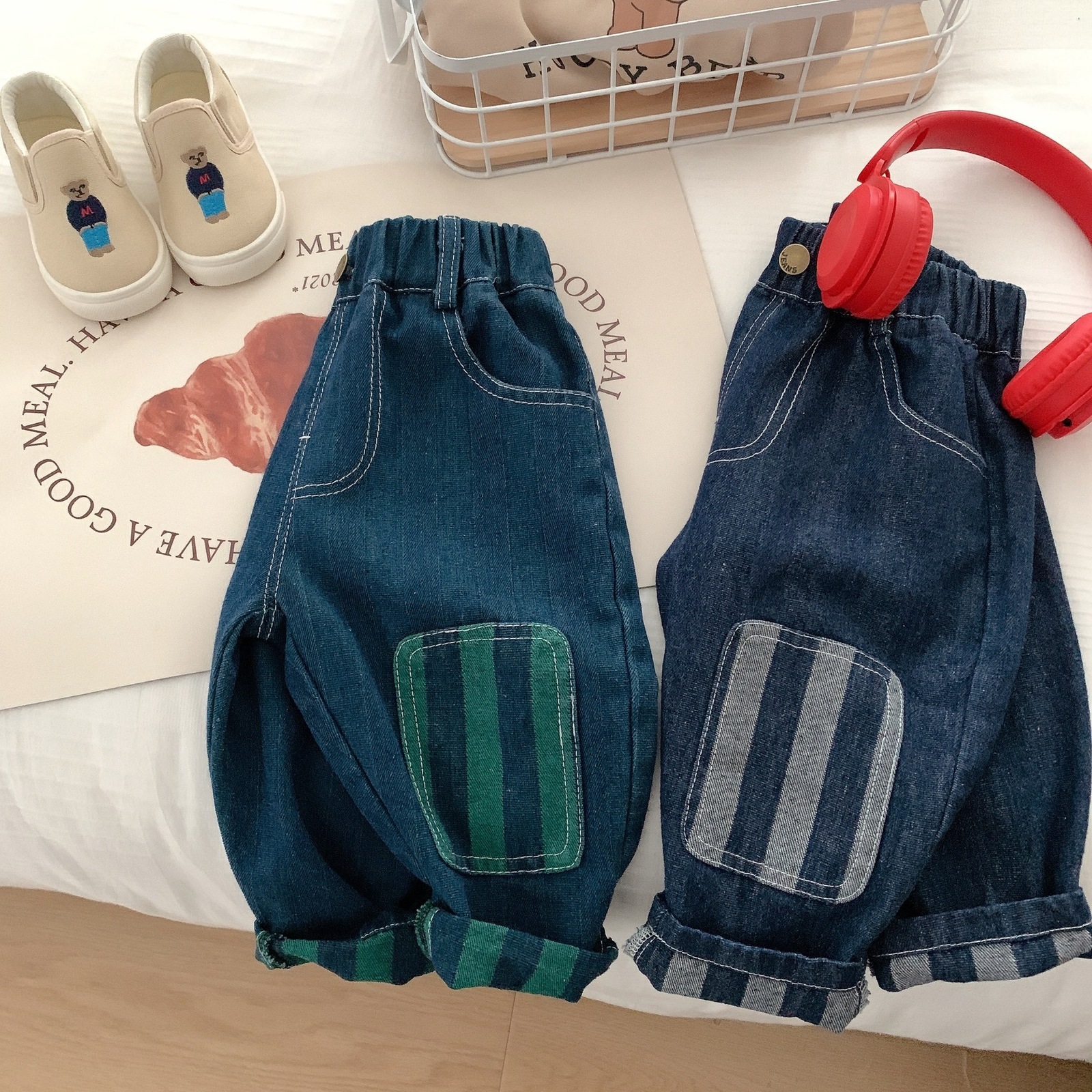 Jeans Children's Jeans Boys' Jeans Autumn Fashion Baby Boys' denim Trousers Patch Stripe Casual Pants Korean Children's Clothing 2