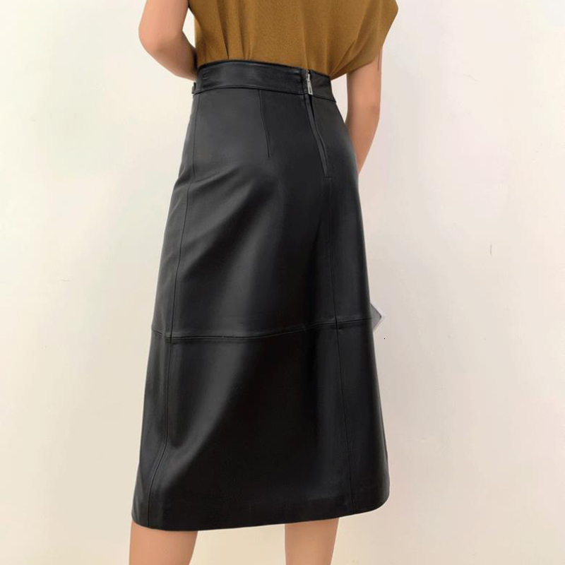 Skirts Leather Skirt for Women Autumn Winter Genuine Sheepskin High Waist Slim A-line Maxi Skirt Elegant Chic Faldas Largas Mujer 230322