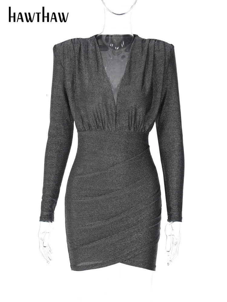 Party Dresses Hawthaw Women Sexy Long Sleeve V Neck Party Club Bodycon Streetwear Mini Dress Autumn Clothes Wholesale Items For Business 230322
