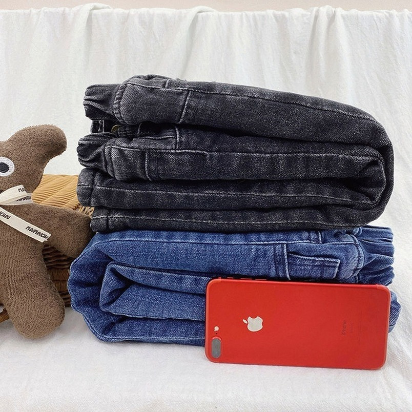 Jeans Fashion boys' jeans casual denim blue black quilted children's pants children's boys' winter clothes cotton padded warm pant