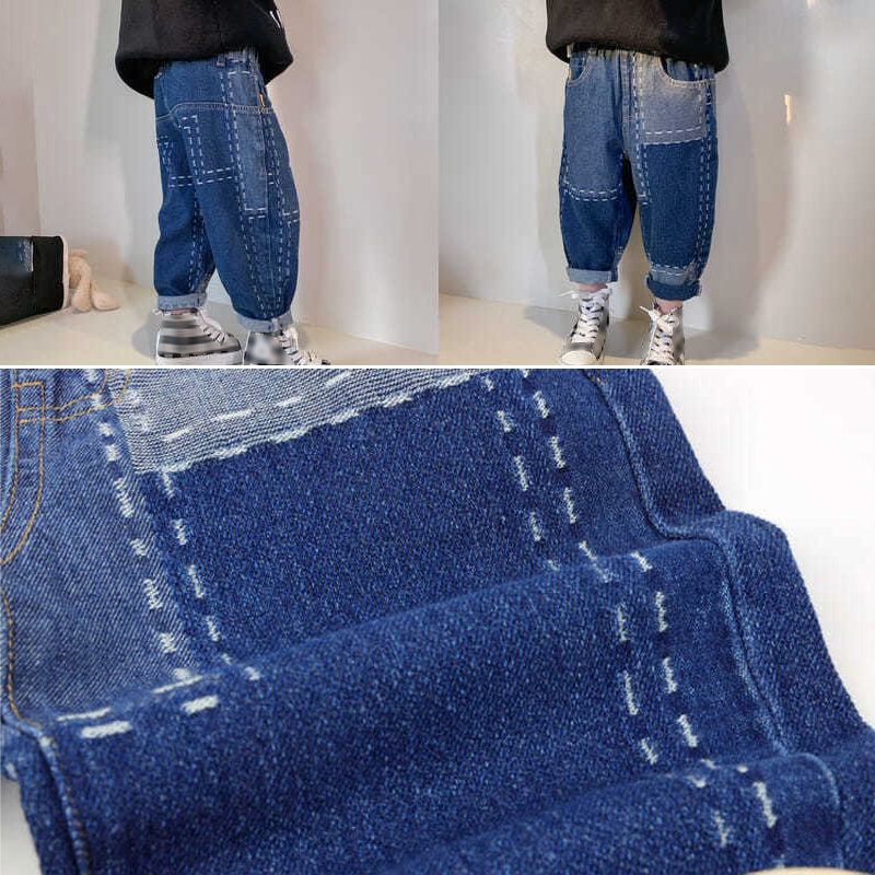 Jeans Children Casual Jeans for Baby Boy Soft Handsome Spring Autumn Splicing Pants Loose Street Style Denim Trousers 230322