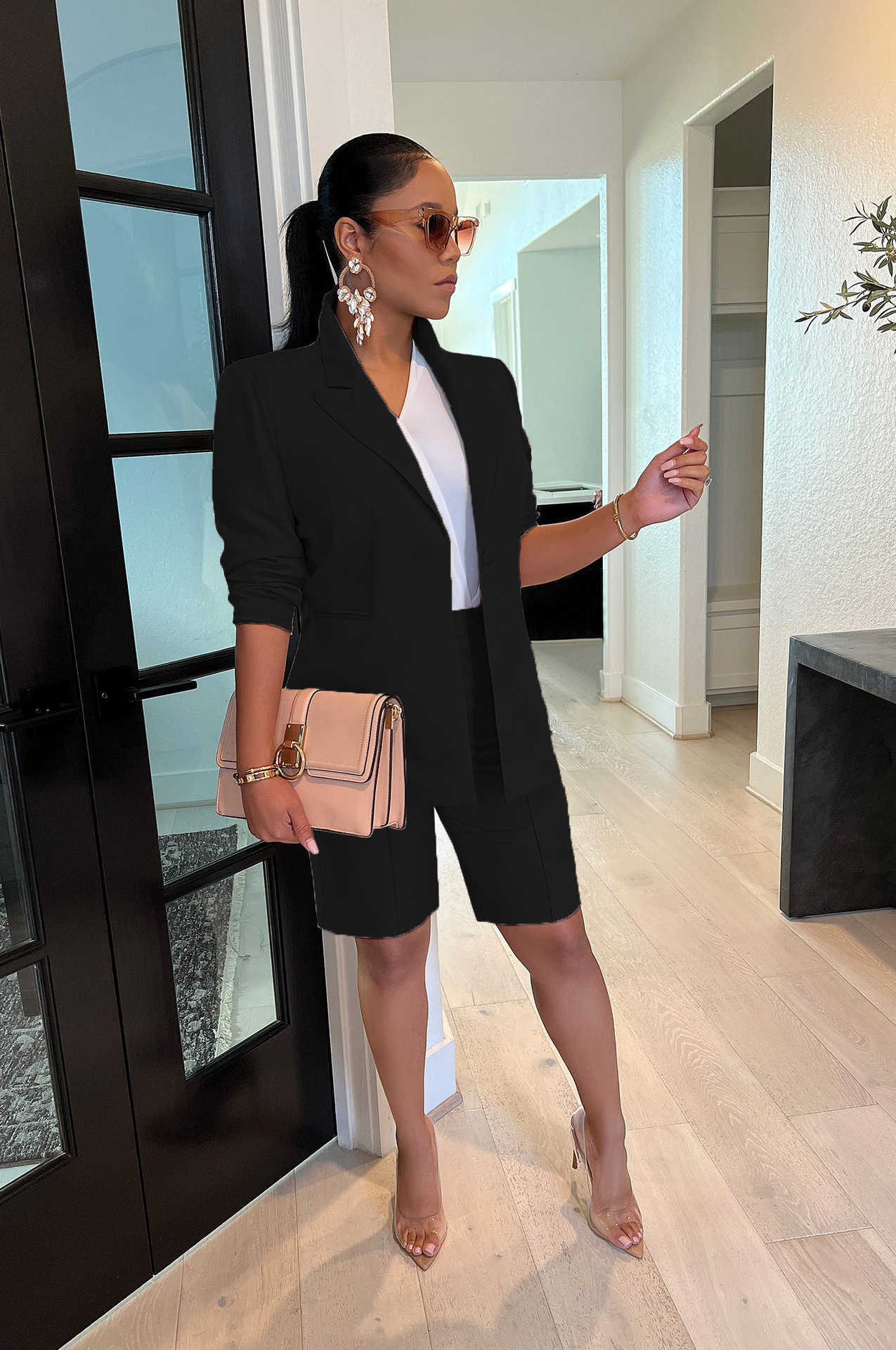 women's tracksuits Solid color business suit for jacket shorts two-piece spring and summer casual suit women clothing sets