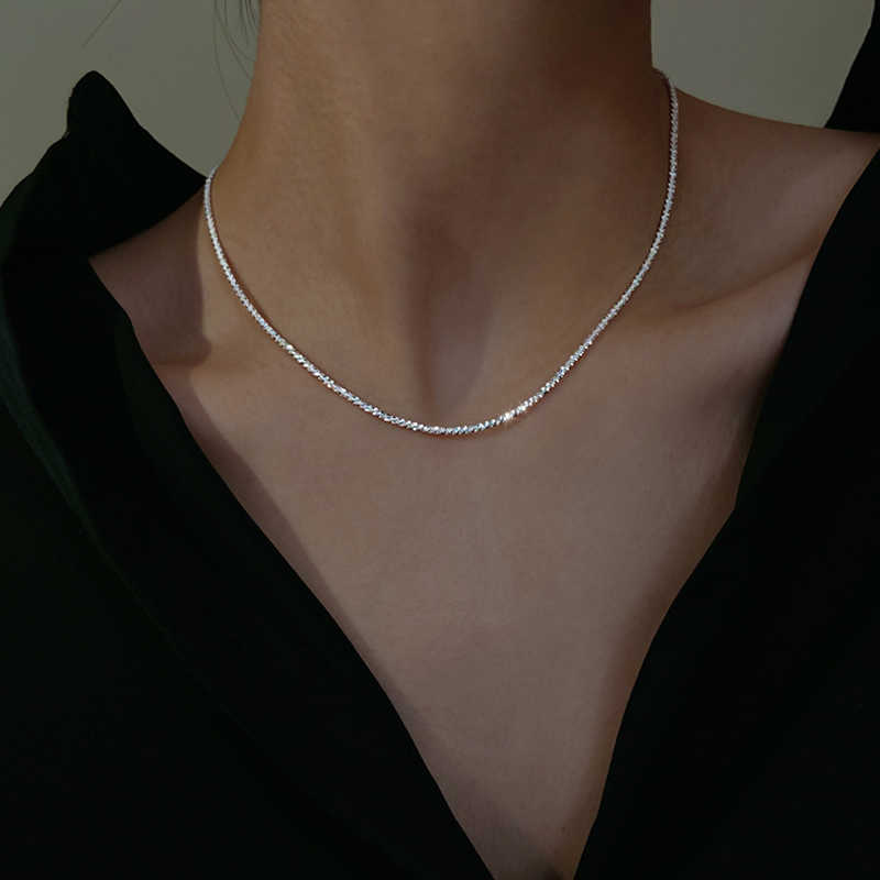 Pendant Necklaces New 925 Sterling Silver Sparkling Clavicle Chain Choker Necklace Collar For Women Fine Jewelry Wedding Party Birthday Gift Z0321