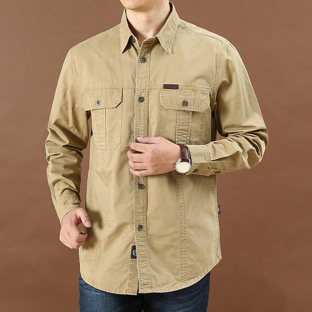 Men's Casual Shirts Simple Terrific Leisure Spring T-shirt Multi-pockets Men Top Button for Outdoor 230322