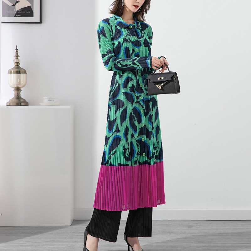 Party Dresses Miyake Summer Pleated Women Dress Lapel Lace-up Belt Floral Print Dress Loose Large Size Splicing Vintage Slim A-Line Dress 230322