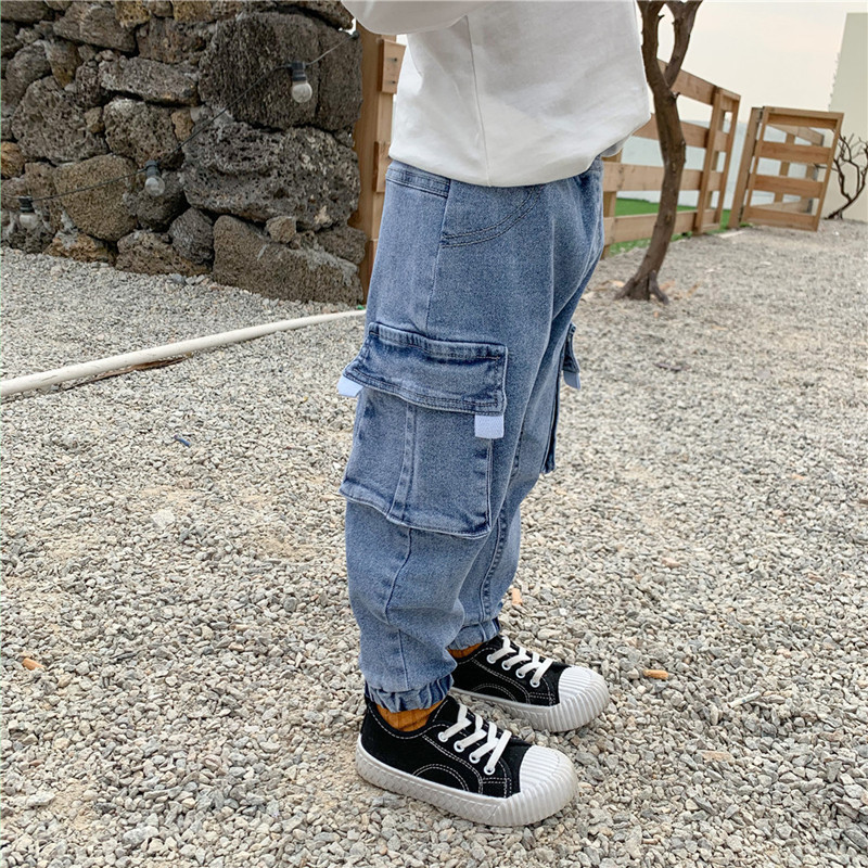 Jeans DFXD Spring Baby Boys Cargo Jeans Pants Cotton Casual Long Straight Children Denim Trousers Boys Clothes Fashion Clothing 230322
