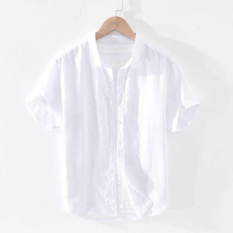 Men's Casual Shirts Summer Cotton Linen Short Sleeve Shirts Men Casual Fashion Pink Classic Turn-down Collar Man Tops Plus Size S-4XL Y2469 23032