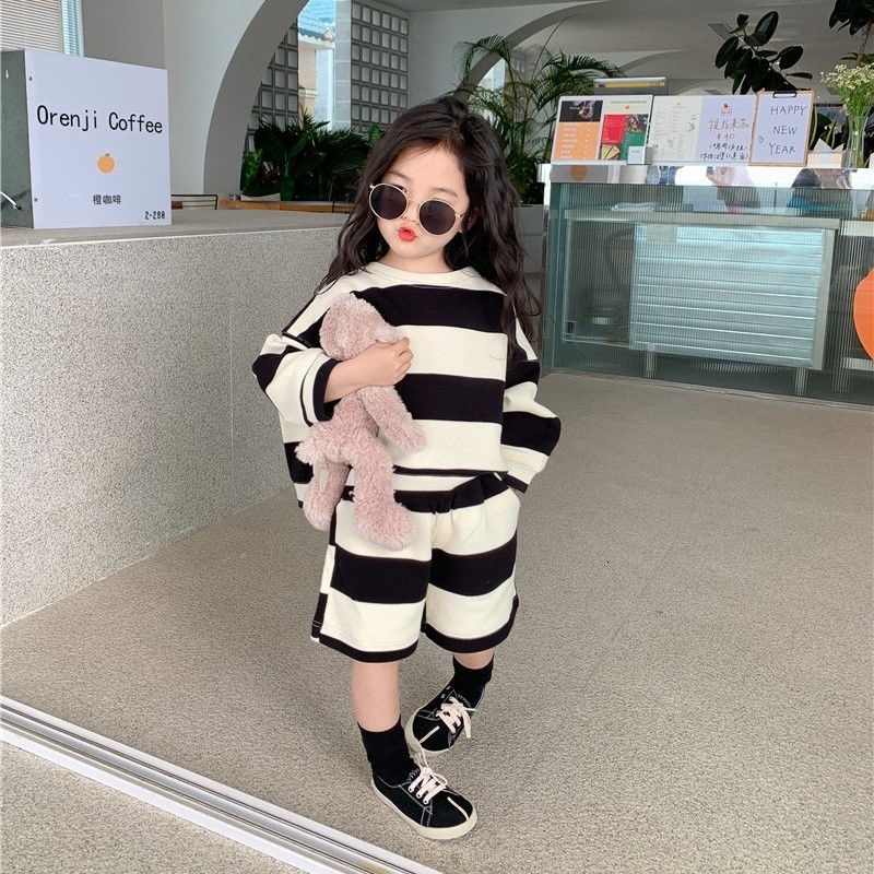 Clothing Sets Baby Girl Boy Cotton Striped Clothes Set Hoodie and Shorts 2pcs Infant Toddler Child Tracksuit Spring Autumn Summer 17Y 230322