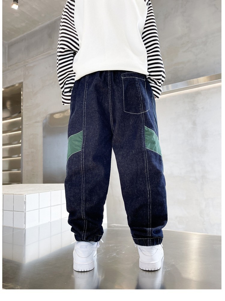 Jeans Boys' Winter Thickened Jeans Kids' Fashion Versatile Splice Loose Tight Mouth Comfortable Harun Denim Pants 230322