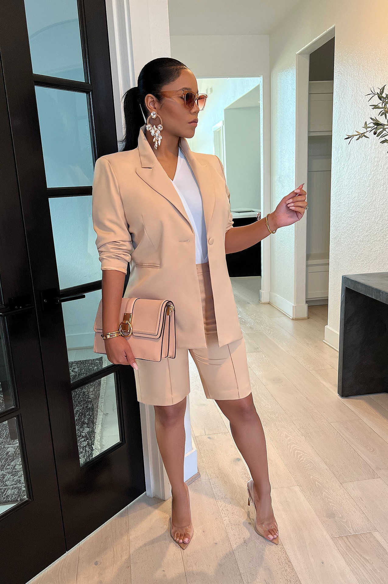 women's tracksuits Solid color business suit for jacket shorts two-piece spring and summer casual suit women clothing sets