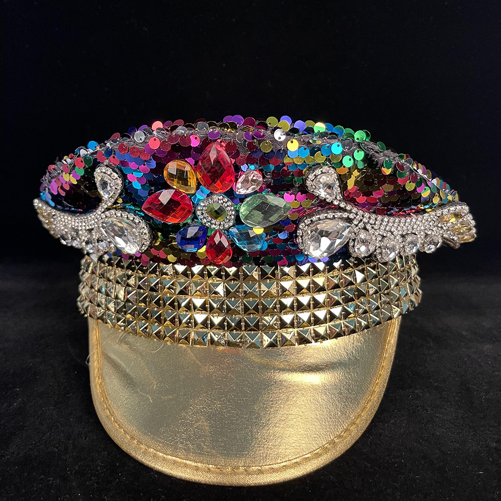 Ball Caps Handmade Women Military Hat Double Sided Sequin Burning Captain Sergeant Rave Festival Bachelorette Part 230404