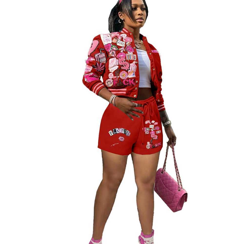 Women Tracksuits Two Pieces Set Designer 2023 New Fashion Letters Pattern Printed Baseball Jacket Shorts Sets 4 Colours