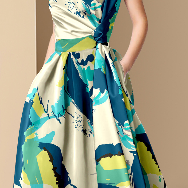 Party Dresses Summer Runway French Short Sleeve Women's O Neck Slim Multicolor Floral Print Vintage Elegant Knee Lenght Casual Dresses 230322