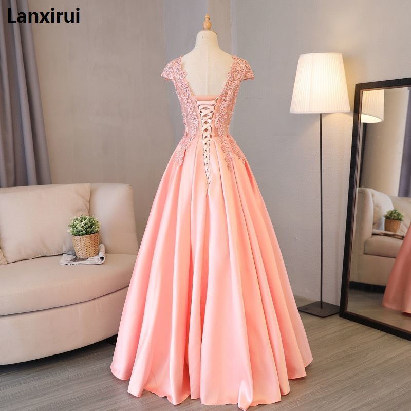 Party Dresses Pink Lace party Dresses V Neck Appliques Elegant Dress for eveningParty robe demoiselle d'honneur pour femme 230322
