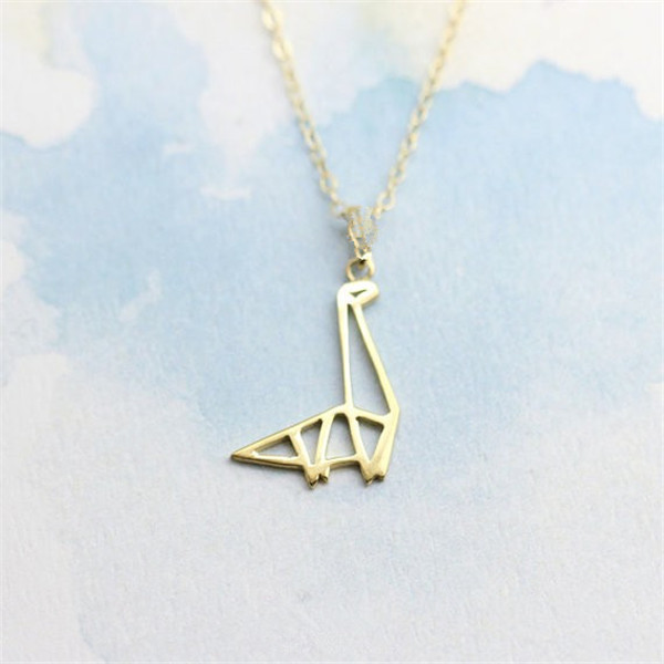 30PCS Gold Silver Simple Origami Dinosaur Necklace Cute Paper Dinosaur Necklace Modern Minimalist Animal Pendant Necklaces