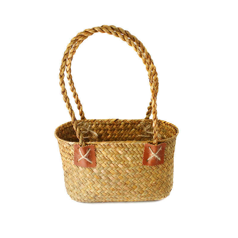 Seagrass woven flower basket Western gift framed flower basket Home storage basket Carrying vegetable basket