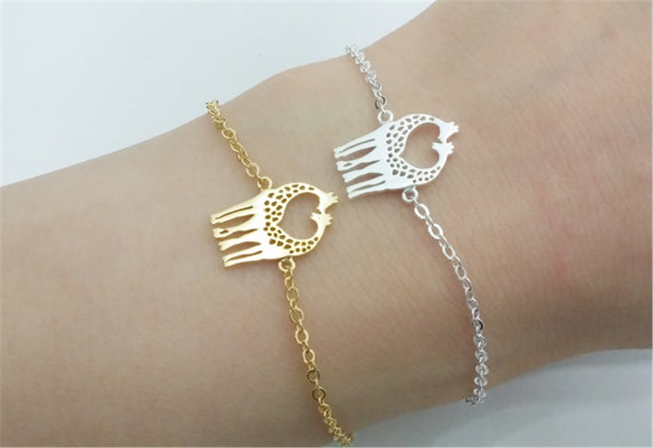 30PCS Gold Silver Cute Heart Loving Giraffes Bracelets Simple lovely Twin Giraffe Deer Bracelet Animal Jewelry for couples