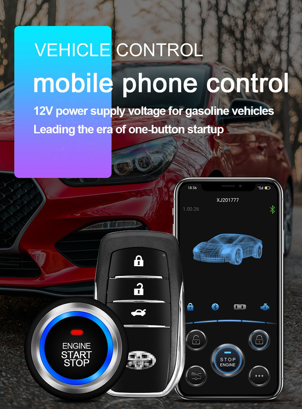 New Universal Car Remote Start Stop Kit Bluetooth Mobile Phone App Control Engine Ignition Open Trunk PKE Keyless Entry Car Alarm