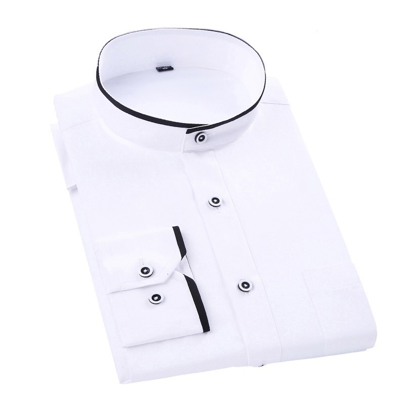 Men's Casual Shirts Arrival Men Shirt Mandarin Collar Long Sleeved Classical Solid Shirt Men Slim Fit Dress Business camisa masculina DS089 23032