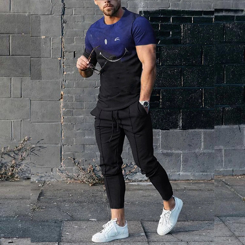 Men's Tracksuits Men tshirt Sets Tracksuit 3D printed 2 Piece Outfits of Sportswear Short Sleeve Streetwear Fashion T-shirt Long Pants Set 230322