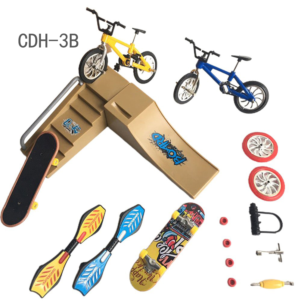 Novelty Games Tech Fingerboard Skate Ramp Parts Set skateboarding Finger BMX bicycle Two Wheel Mini Scooter Fingertip Bikes Toys Kids Gifts 230322