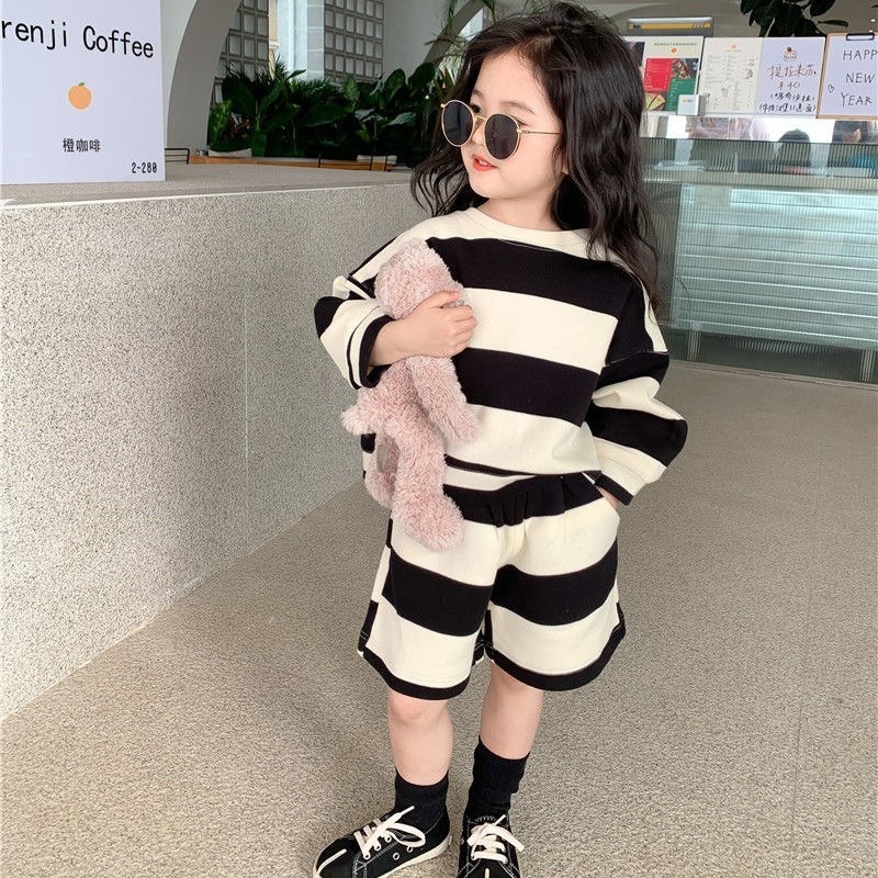 Clothing Sets Baby Girl Boy Cotton Striped Clothes Set Hoodie and Shorts 2pcs Infant Toddler Child Tracksuit Spring Autumn Summer 17Y 230322