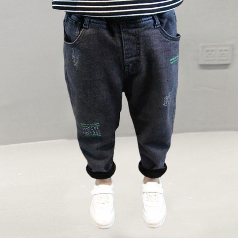 Jeans Toddler Boys Jeans Winter Fall Clothes Fleece Lined Pants Slim Cotton Denim Trousers Fashion Casual Navy Black Kids Harem Pants 230322