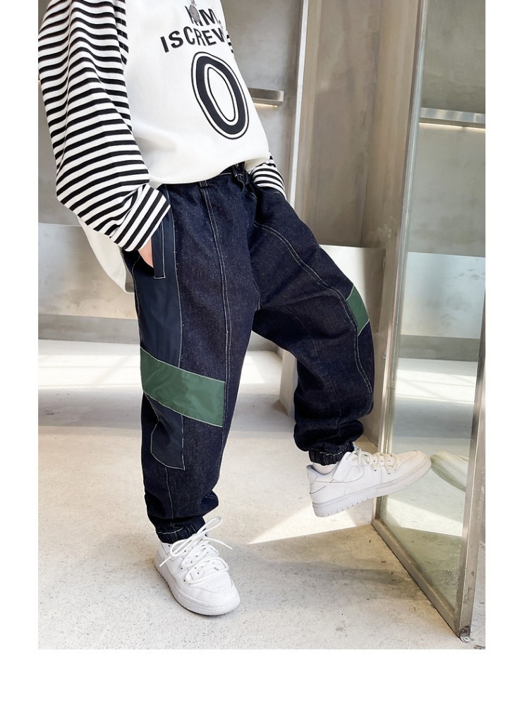 Jeans Boys' Winter Thickened Jeans Kids' Fashion Versatile Splice Loose Tight Mouth Comfortable Harun Denim Pants 230322