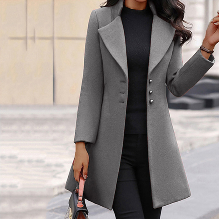 Autumn Winter women double breasted loose wool blend coat lapel collar long sleeves Solid Women's Casual oversize warm coat