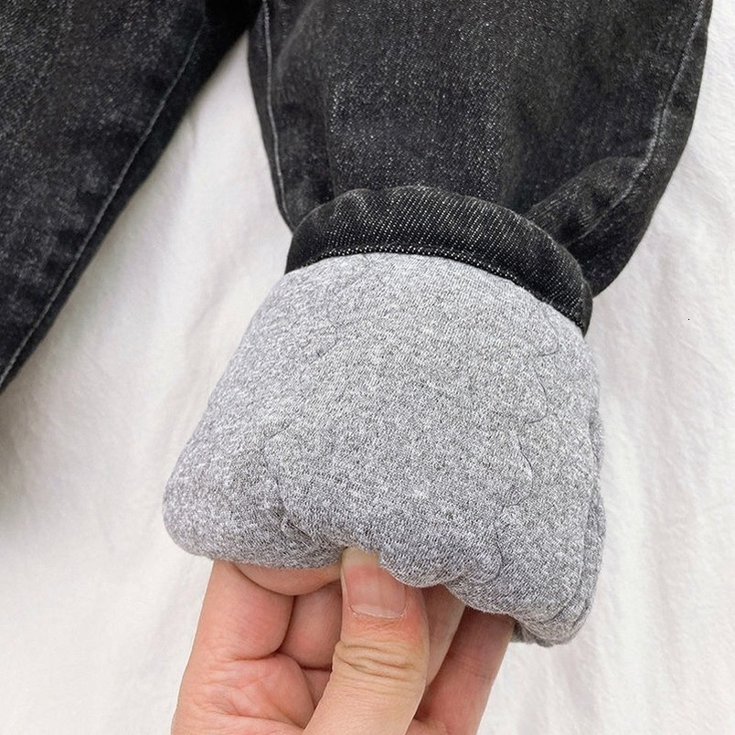 Jeans Fashion boys' jeans casual denim blue black quilted children's pants children's boys' winter clothes cotton padded warm pant