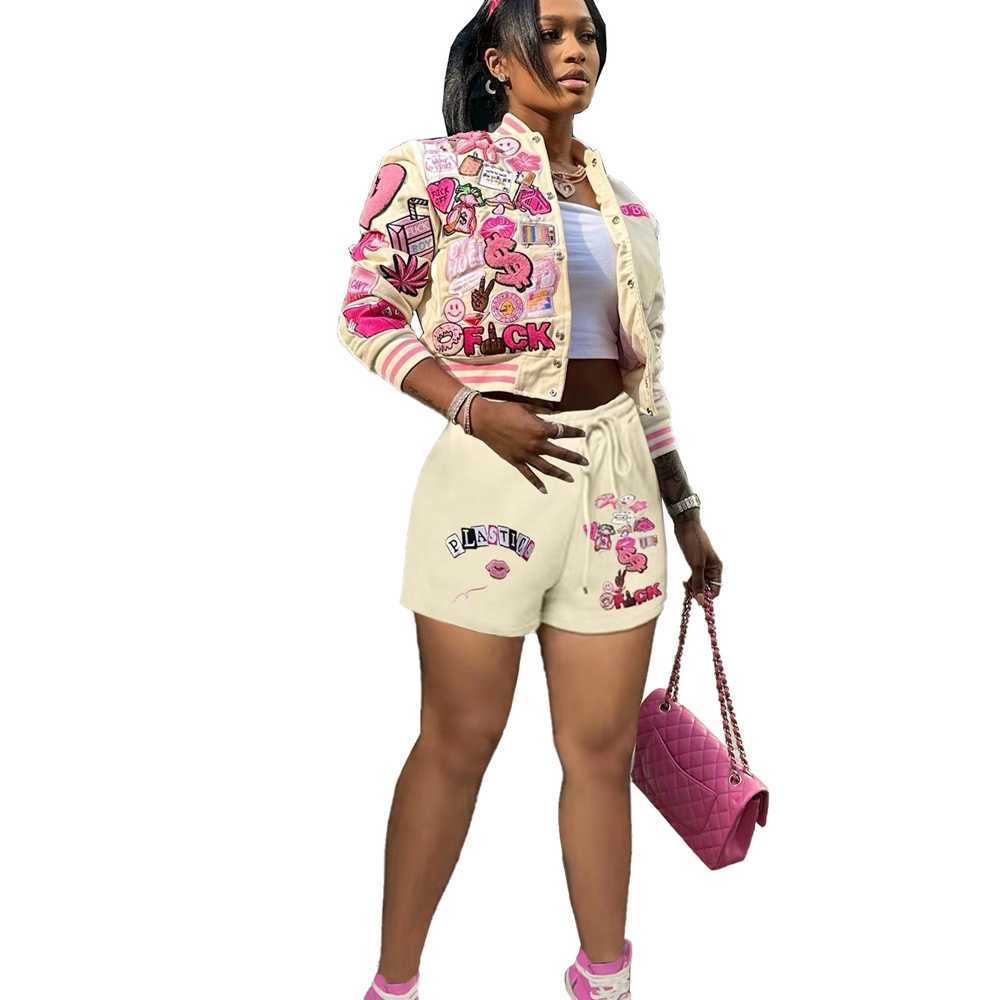 Women Tracksuits Two Pieces Set Designer 2023 New Fashion Letters Pattern Printed Baseball Jacket Shorts Sets 4 Colours