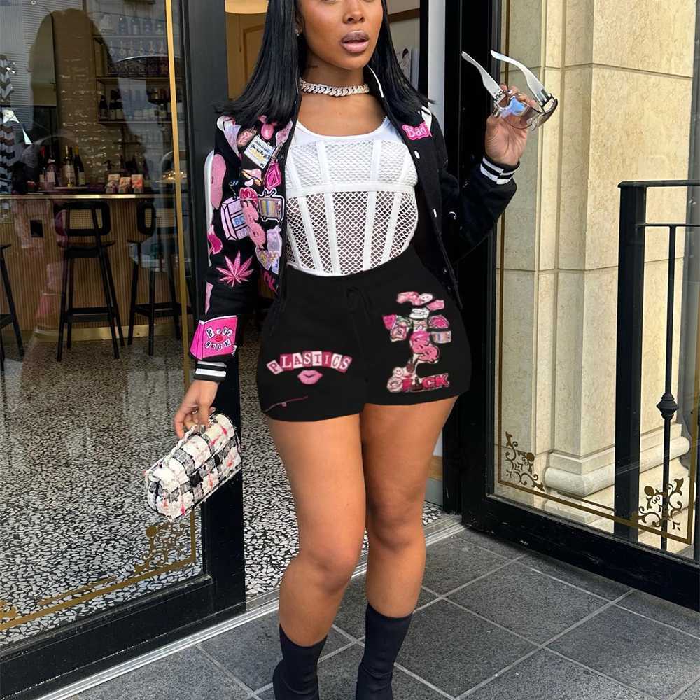 Women Tracksuits Two Pieces Set Designer 2023 New Fashion Letters Pattern Printed Baseball Jacket Shorts Sets 4 Colours