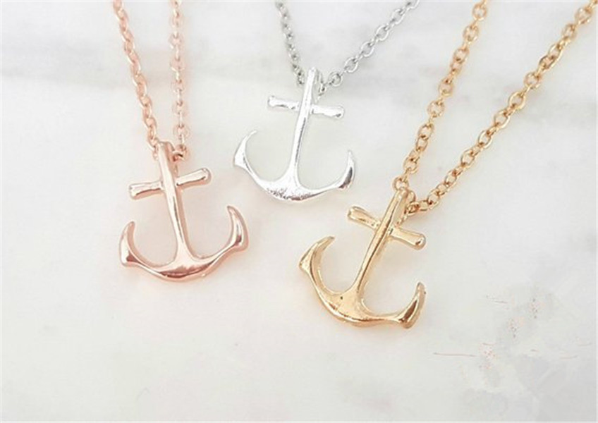 10PCS Gold Silver Tiny Boat Anchor Necklace Sideways Mens Navy Nautical Anchor Necklaces Boat Hooks Necklace for Women