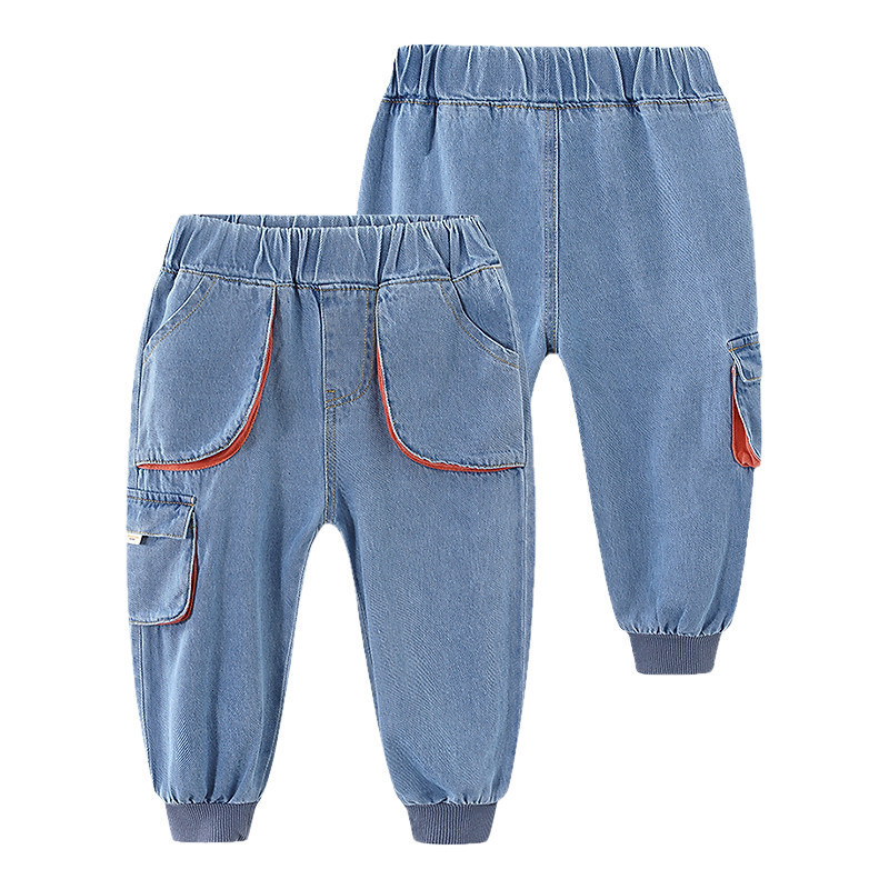 Jeans Spring Autumn 2 3 4 5 6 7 8 9 10 Years Children's Clothing Pocket Patchwork Sport Wash Cargo Denim Jeans For Kids Baby Boy 230322