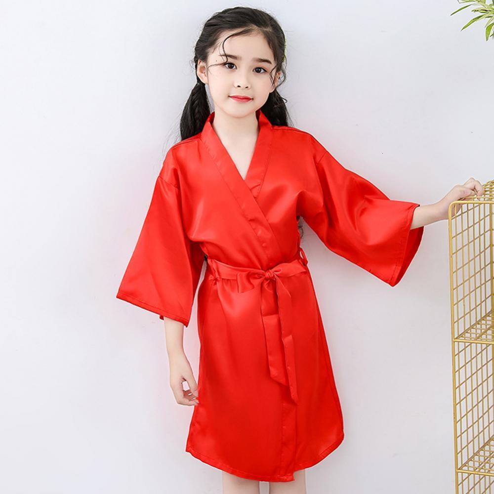 Pajamas Summer Girls Silk Robe Solid Color Childrens Soft Kids Bathrobe Satin Teenager 230322