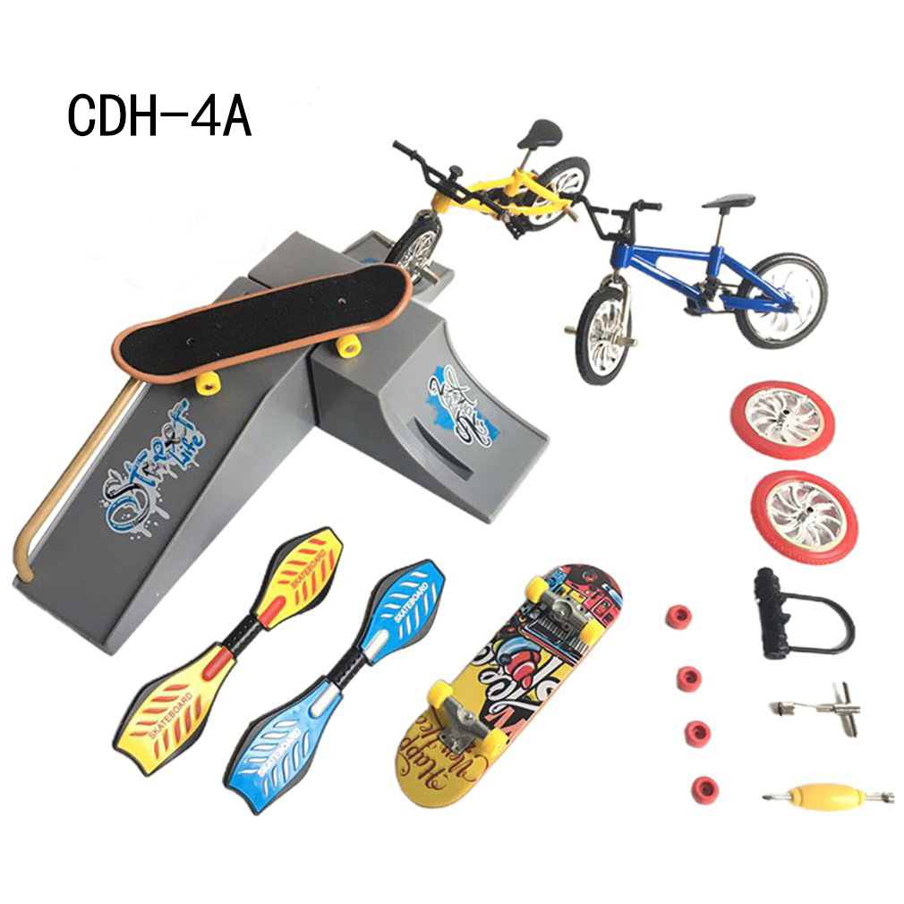 Novelty Games Tech Fingerboard Skate Ramp Parts Set skateboarding Finger BMX bicycle Two Wheel Mini Scooter Fingertip Bikes Toys Kids Gifts 230322