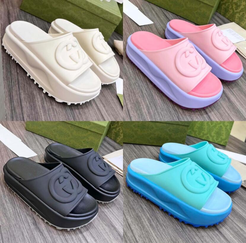 2023 sandal slipper Internet celebrity burst solid color flat heels leisure thickened outside wear stepping on poop feeling increased 6 cm cake slippers 35-