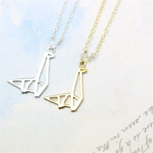30PCS Gold Silver Simple Origami Dinosaur Necklace Cute Paper Dinosaur Necklace Modern Minimalist Animal Pendant Necklaces