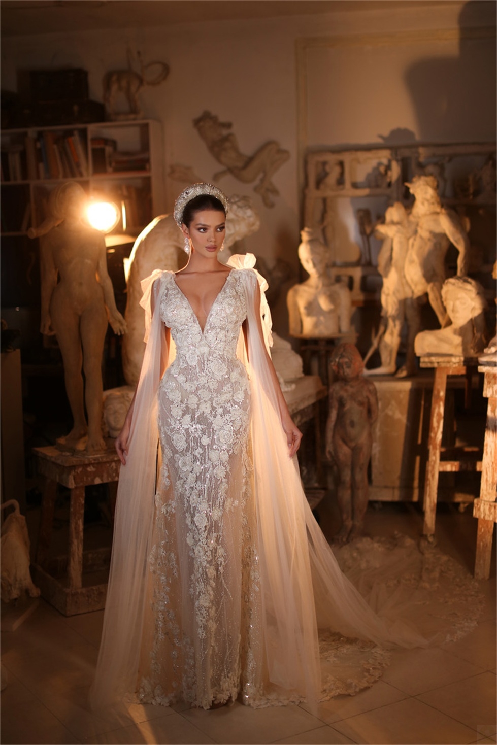 Gorgeous Mermaid Wedding Dresses V-neck 3D Flower Applicants Sleeveless Chapel Gown Custom Backless Made Plus Size Bridal Dress Vestidos De Novia