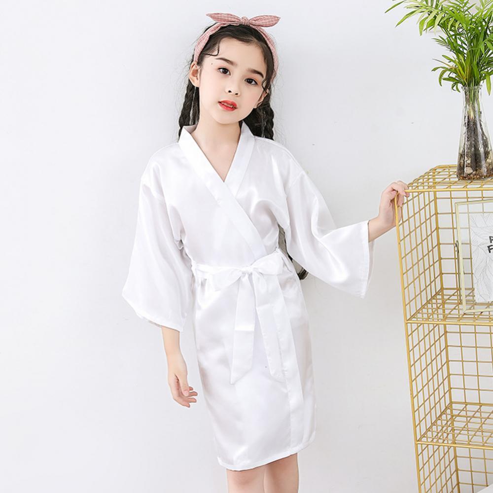 Pajamas Summer Girls Silk Robe Solid Color Childrens Soft Kids Bathrobe Satin Teenager 230322