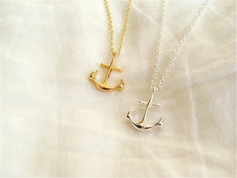 10PCS Gold Silver Tiny Boat Anchor Necklace Sideways Mens Navy Nautical Anchor Necklaces Boat Hooks Necklace for Women