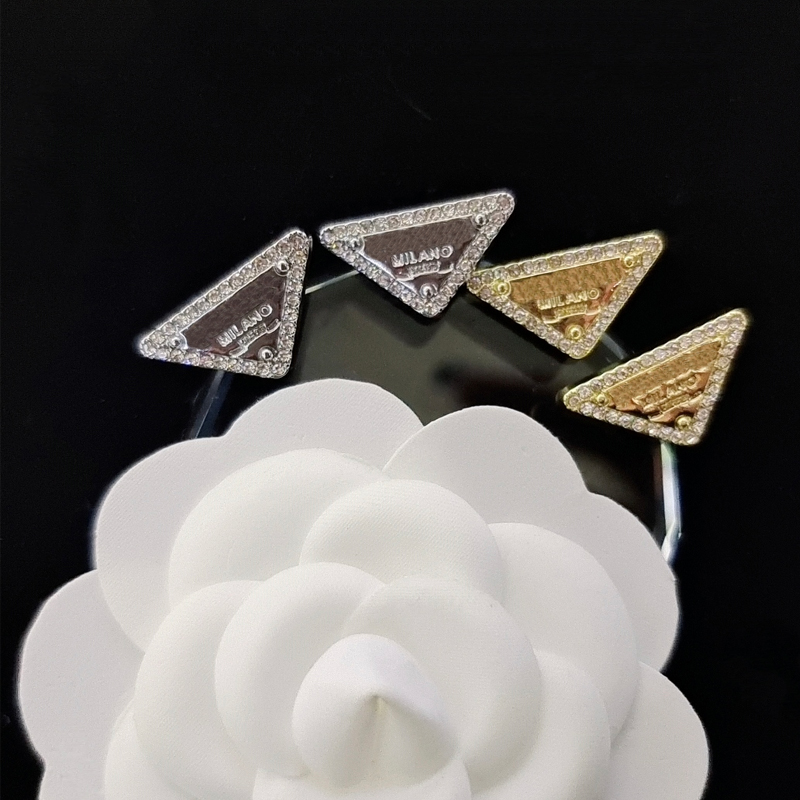 Crystal Triangle Letter Stud Earring with Stamp Women Letters Earrings for Gift Party Fashion Jewelry