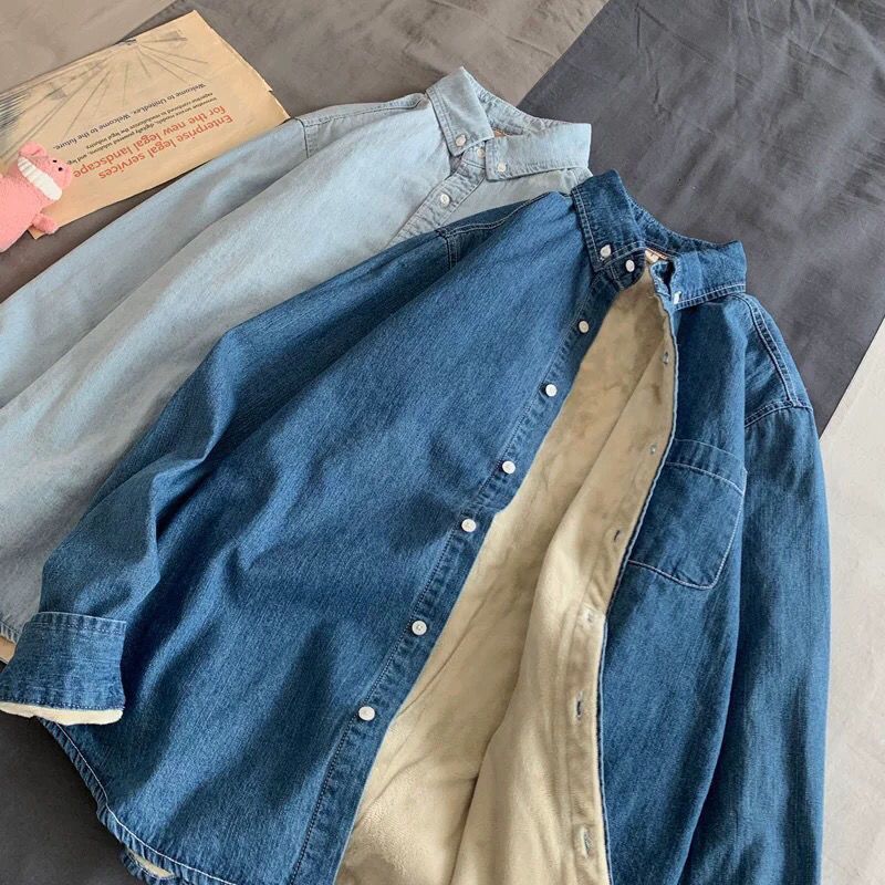 Men's Casual Shirts Cashmere Thickened Denim Shirt Men's Long Sleeve Autumn and Winter Korean Fashion Inch Shirt Men's Shirt Coat 23032