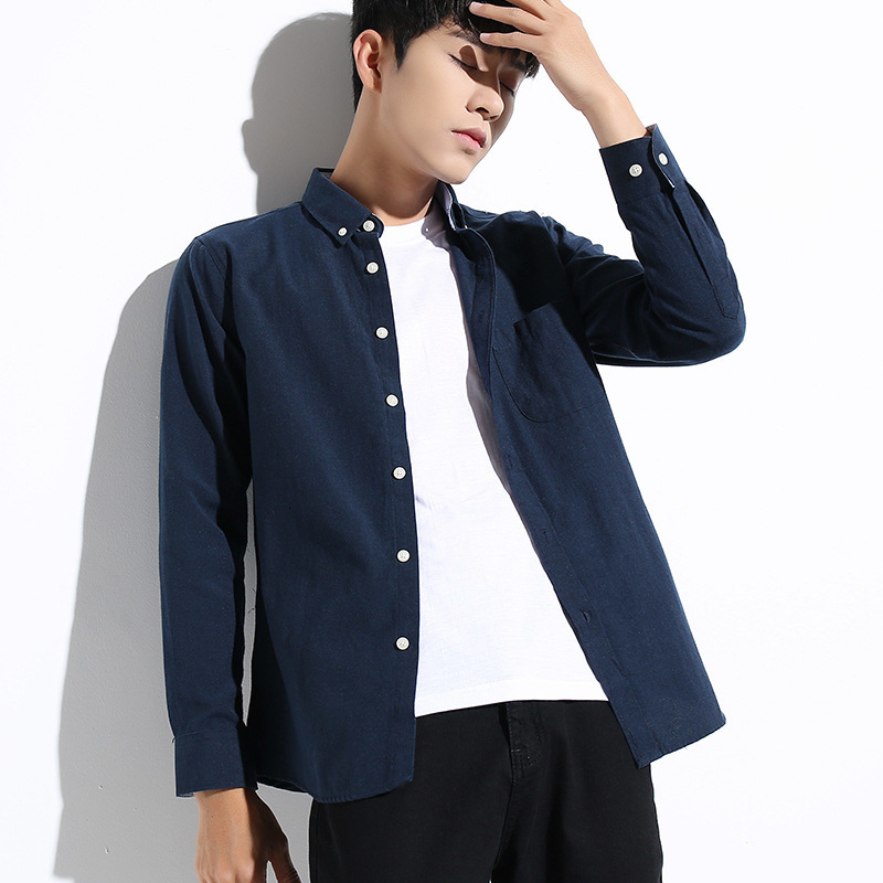 Men's Casual Shirts Spring and autumn men's shirt cotton water washing shirts in middle youth long -sleeved lapel business shirt 230322