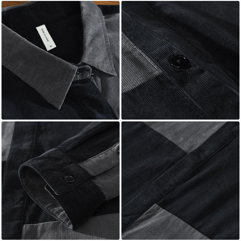 Men's Casual Shirts High Quality Men Corduroy Shirts Loose Color Patchwork Lapel Casual Classic Vintage Japan Style Fashion Urban Clothing 230322