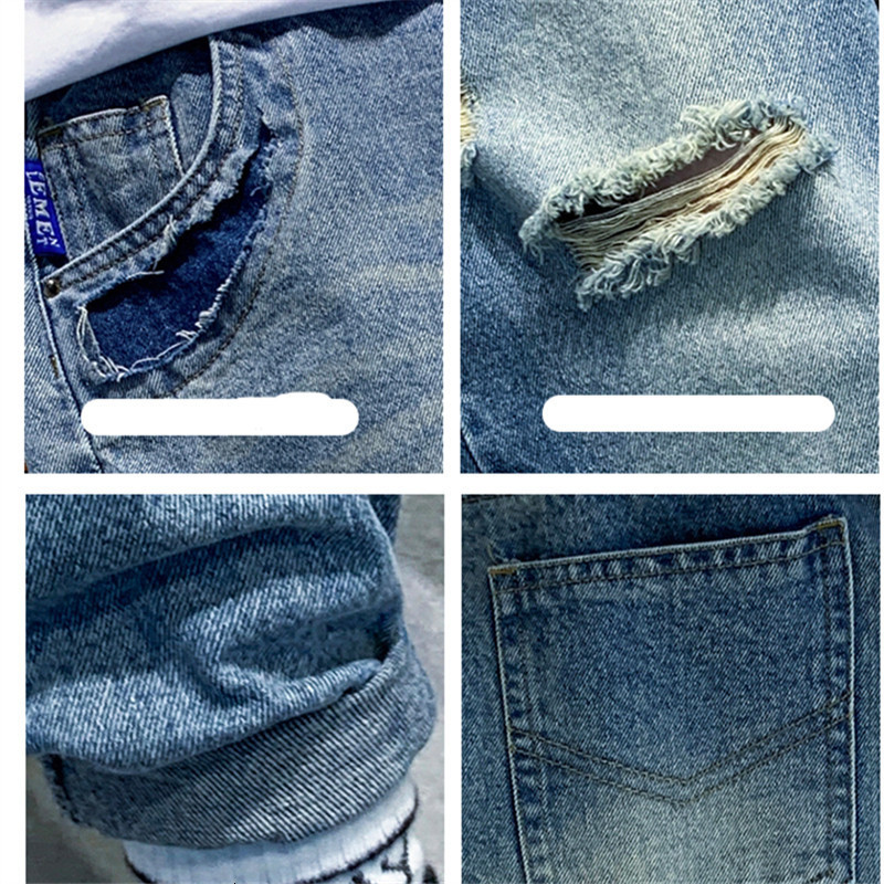 Jeans Loose Style Cool Boys Ripped Jeans With Hole Fashion Children Kids Denim Pants Teens Destroyed Jeans Trousers 5 7 9 11 13 14 230322