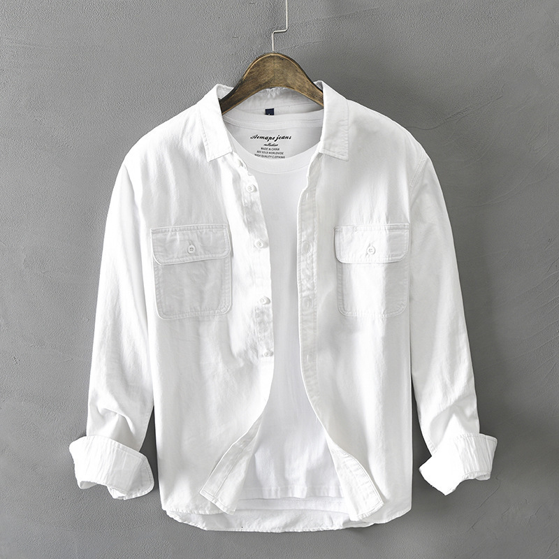 Men's Casual Shirts Z102 Men Simple Long Sleeves Shirts Spring Summer Cotton Pockets Single-Breasted Solid Color Turndown Collar Casual Male Coat