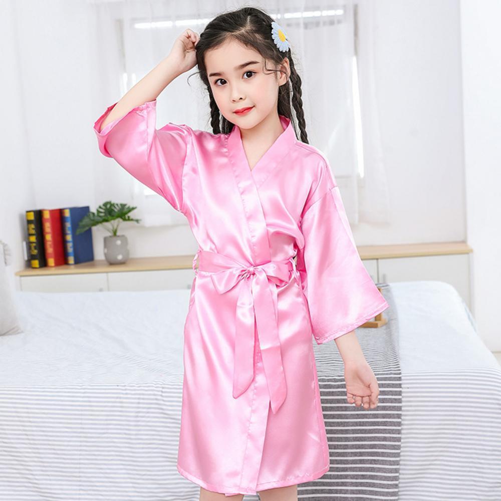 Pajamas Summer Girls Silk Robe Solid Color Childrens Soft Kids Bathrobe Satin Teenager 230322